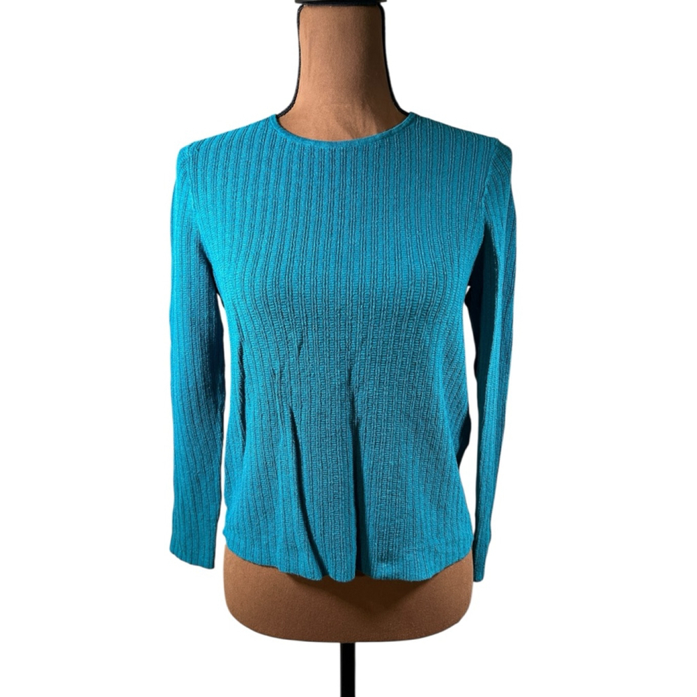 Eileen Fisher Petite Long Sleeve Tee SP Teal - Picture 3 of 8